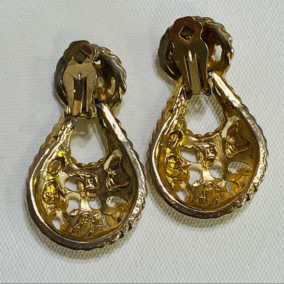 VINTAGE GORGEOUS DROP RHINESTONE STATEMENT COLORFUL COSTUME CLIP ON EARRINGS - Picture 9 of 12